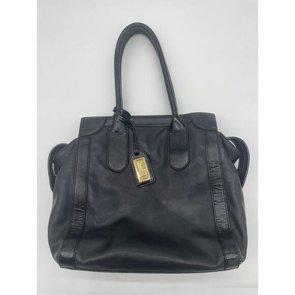 Badgley Mischka Handbags - Bagdley Mischka Black and Gold Leather Shoulder bag Hand bag Purse Large Staple